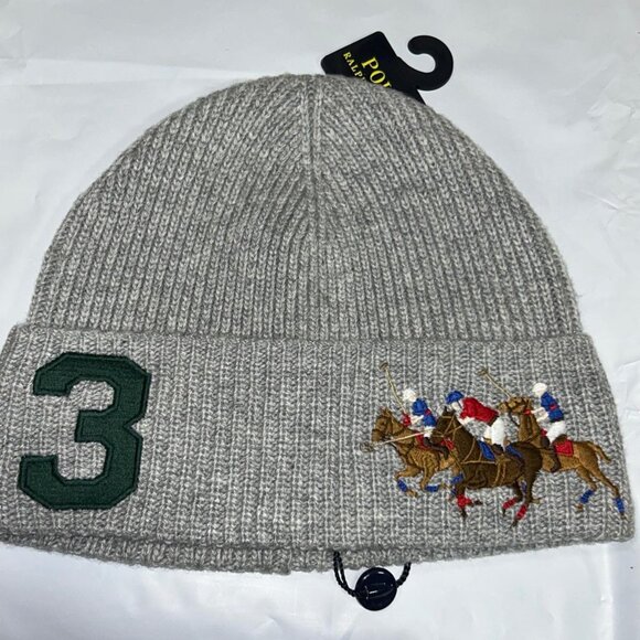 Polo Ralph lauren Wool Blend Skully Hat Beanie Cap "TRIPLE PONY #3 EDITION" - Picture 1 of 1